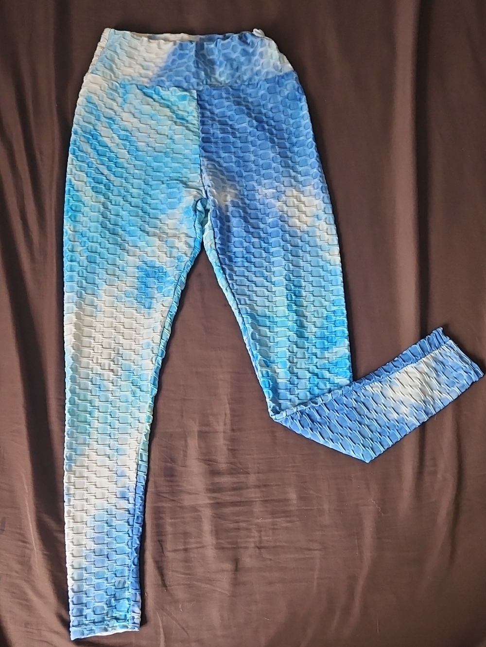 Women's Blue Tie-Dye High-Rise Textured Leggings